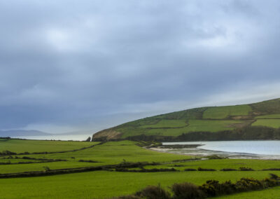 Felder mit Bucht am Ring of Kerry in Irland